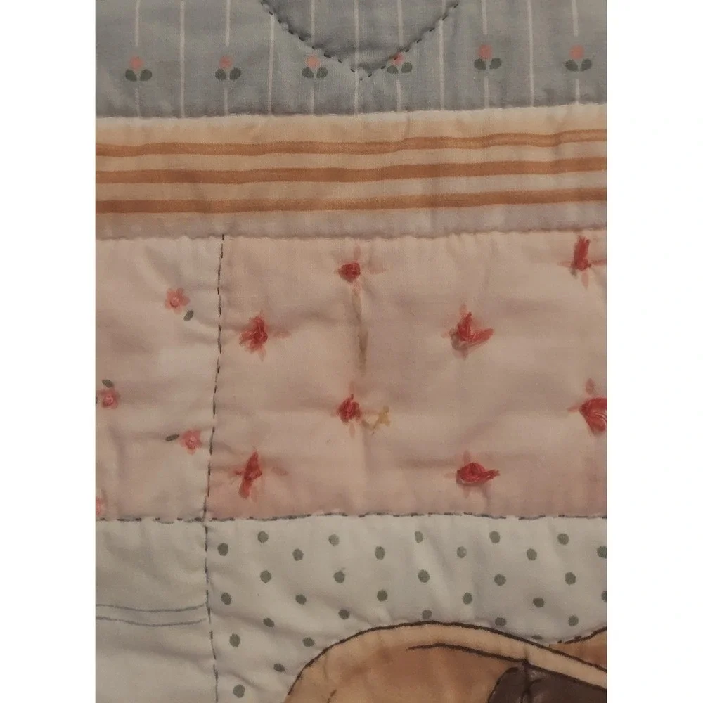 Vintage Handmade Reversible Baby Crib Quilt Blanket Embroidered Approx. 30×40